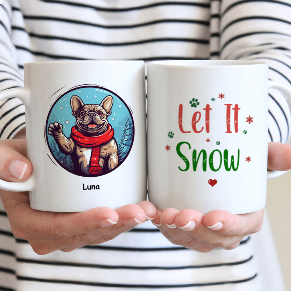 Christmas Dog Mug - French Bulldog with Santa Hat Catching Snow - Mug