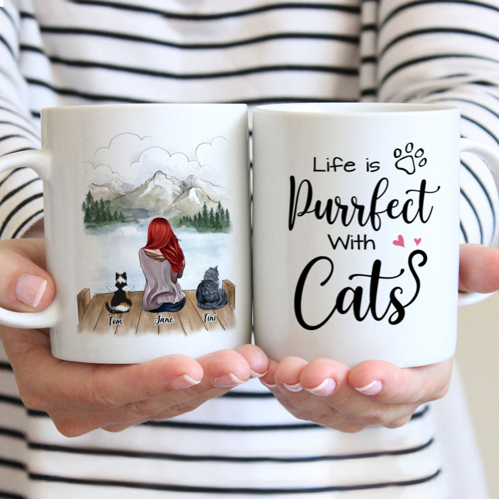 Personalized Mug - Girl and Cats - Life is purrfect with Cats