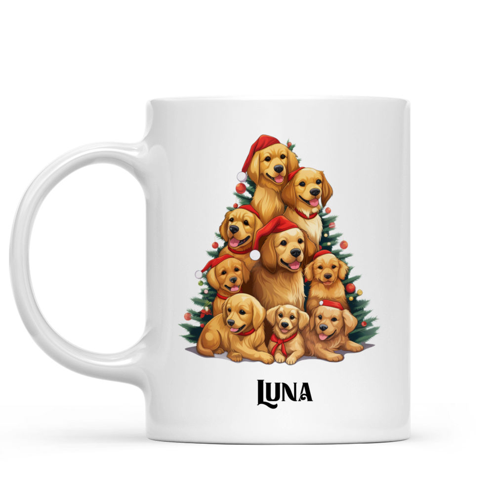 Christmas Dog Mug - Cute Golden Retriever Dogs Create  Christmas Tree - Mug_1