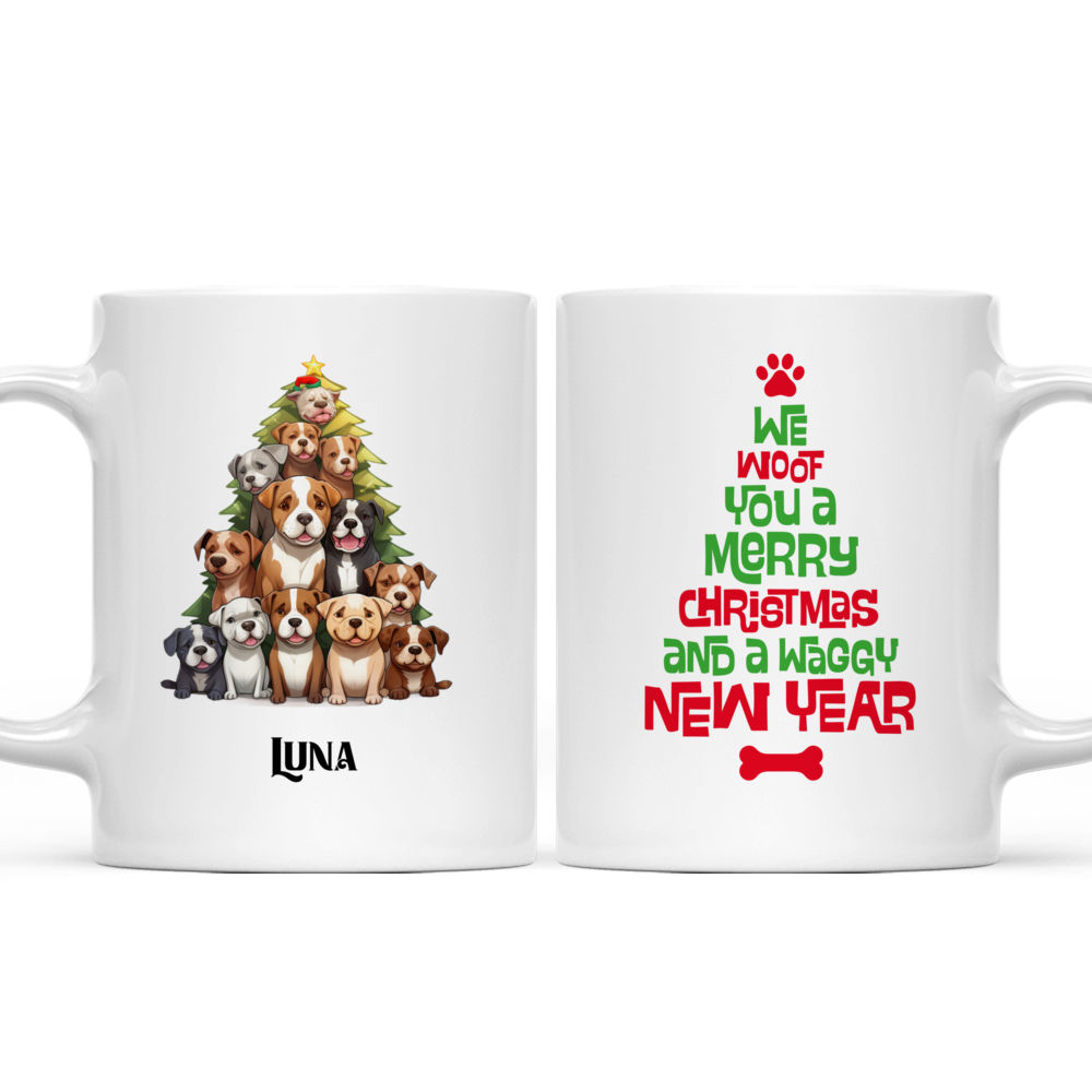 Cute Pitbull Dogs Creating Christmas Tree Cartoon