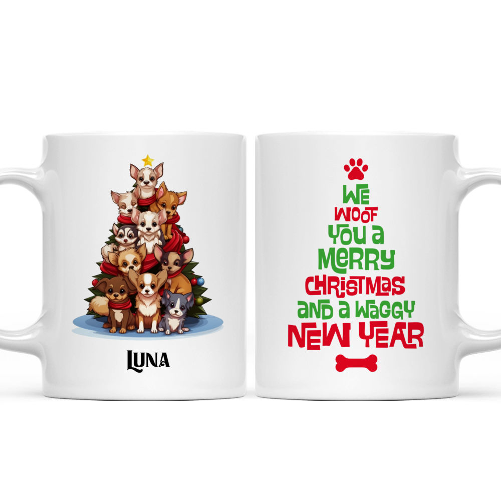 Christmas Dog Mug - Cute Chihuahua Dogs Creating Christmas Tree Cartoon - Mug_3