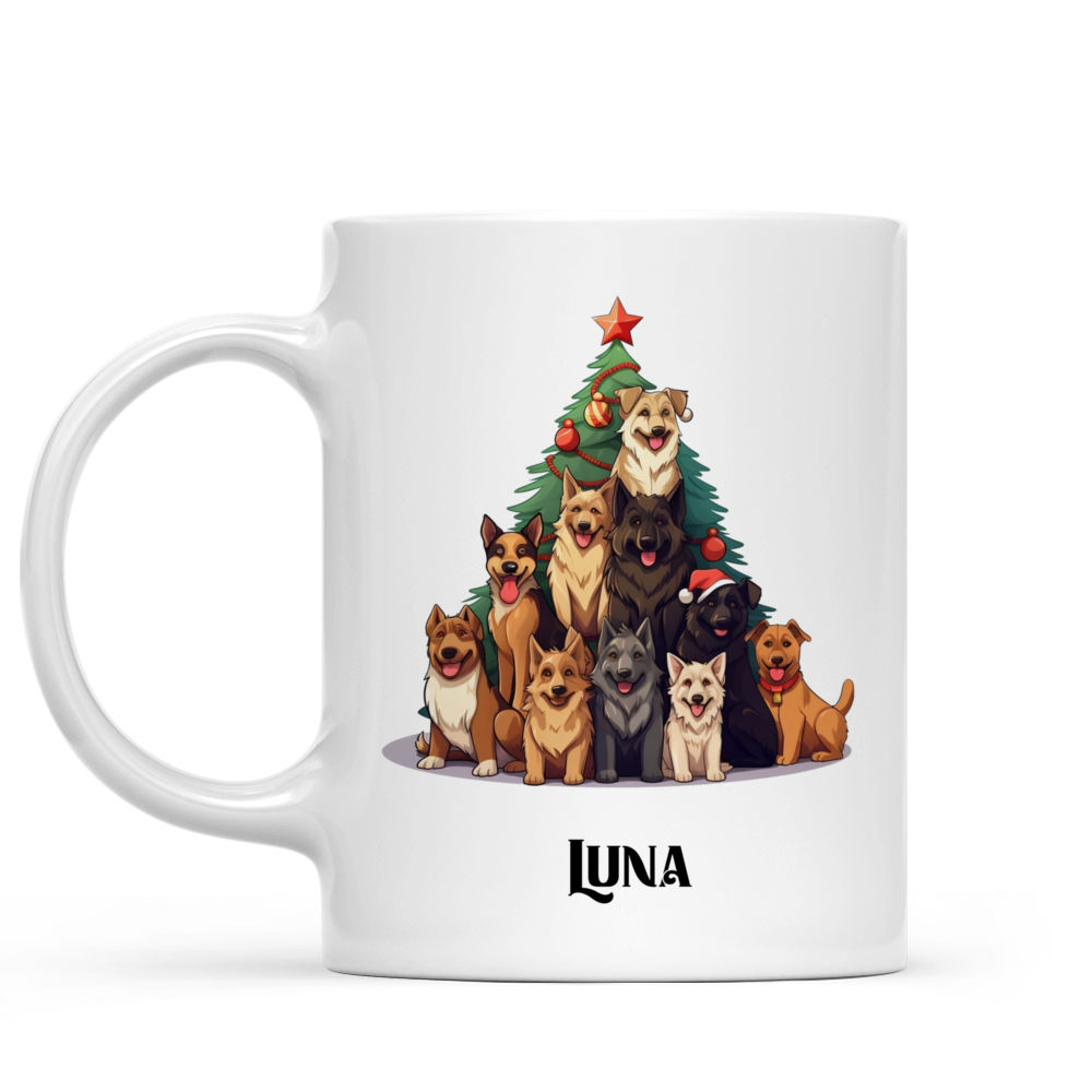 Christmas Dog Mug - Cute  German Shepherd Dogs Creating Christmas Tree Cartoon - Mug_1