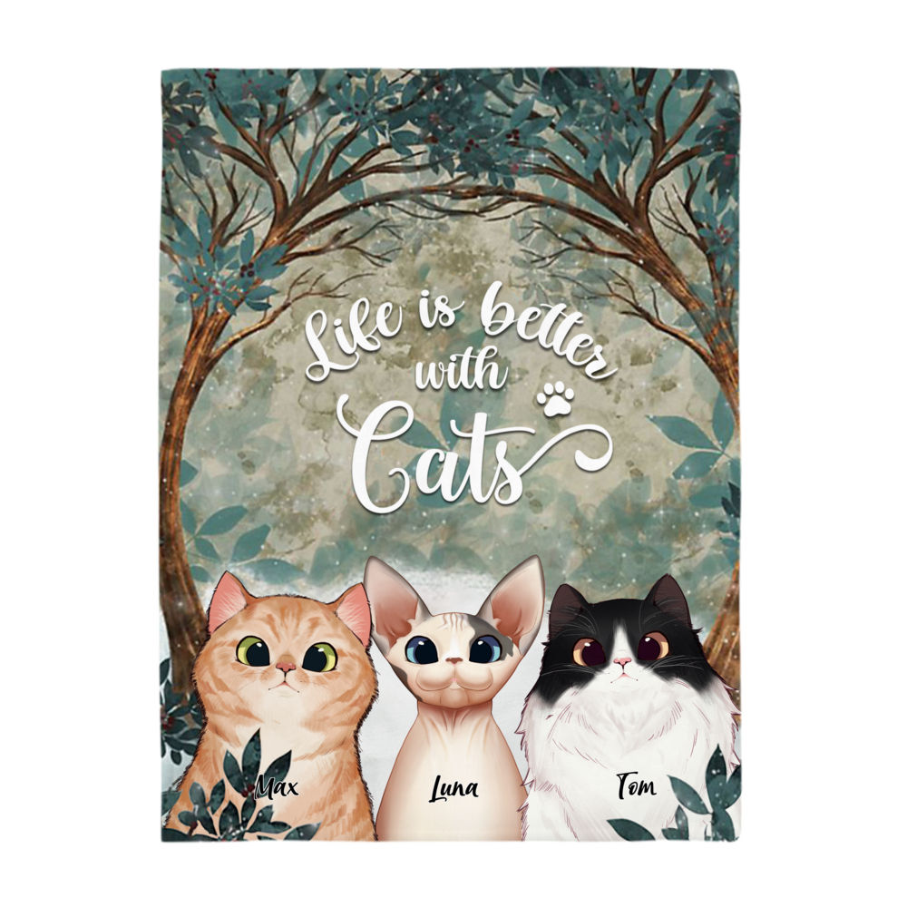 Personalized Fleece Blanket - Life Is Better With Cats