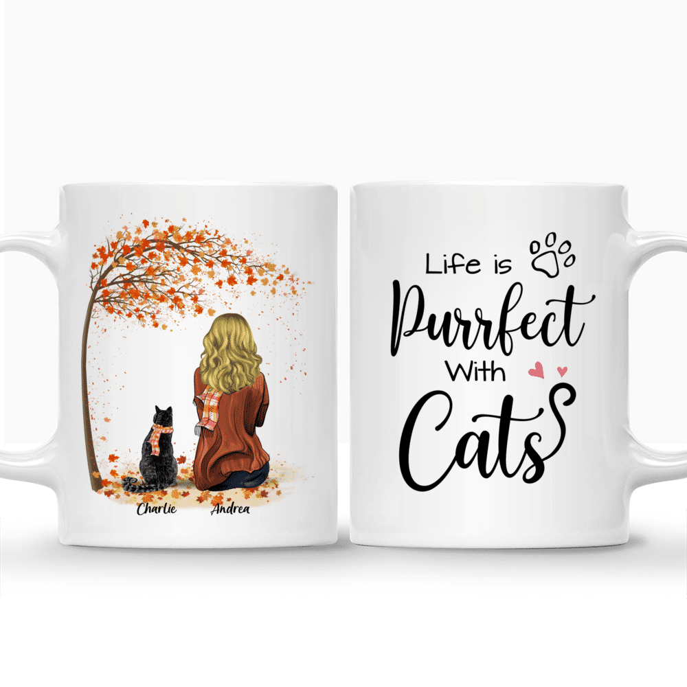 Personalized Mug - Girl and Cats Autumn - Life is Purrfect With Cats_3