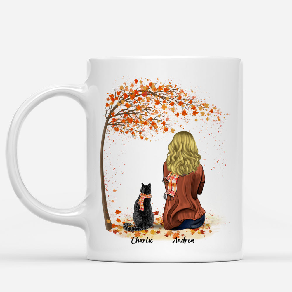 Personalized Mug - Girl and Cats Autumn - Life is purrfect with Cats_1