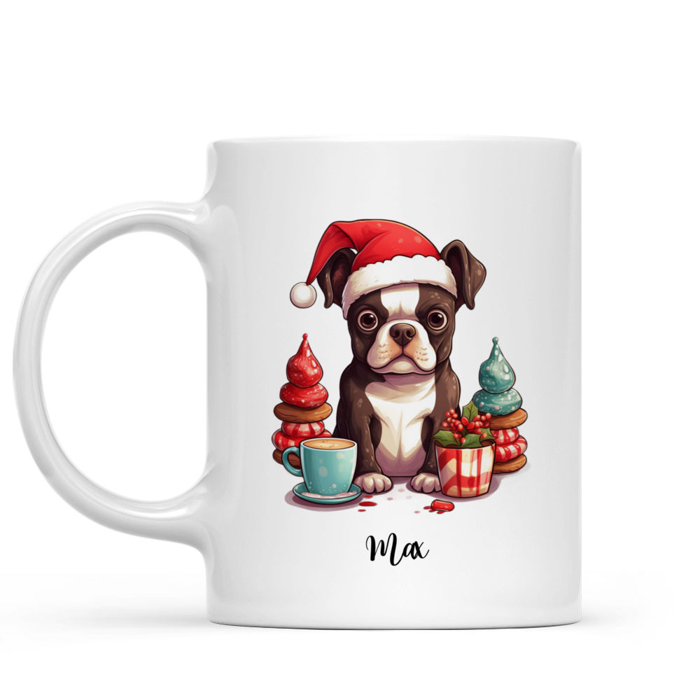 Christmas Dog Mug - Cute Boston Terrier Dog Peeking from Christmas Hot Chocolate Cups - Mug_1