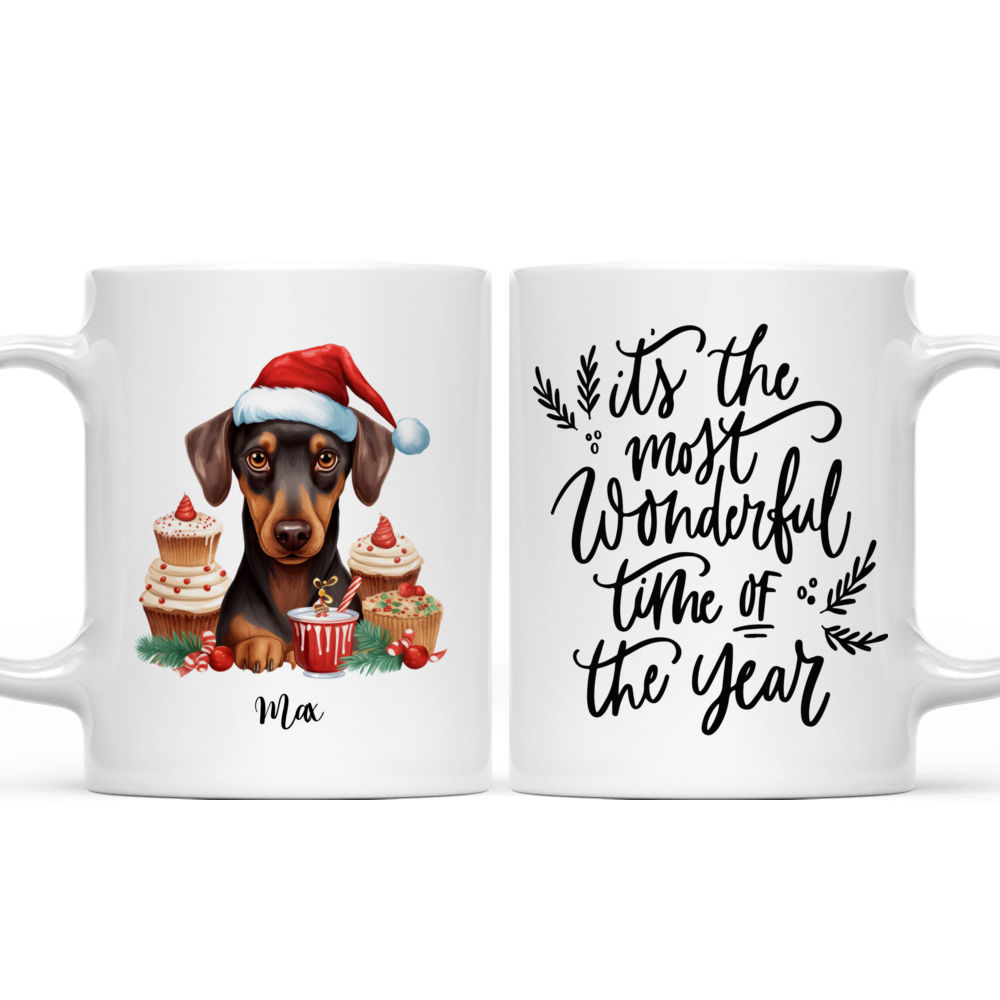 Christmas Dog Mug - Cute Doberman Pinscher Dog Peeking from Christmas Mug - Mug_3