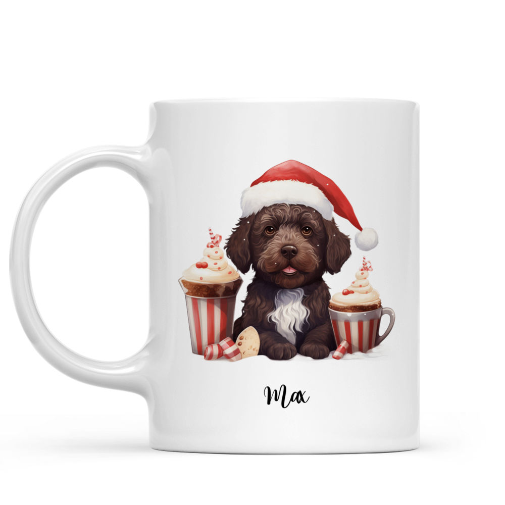 Christmas Dog Mug - Cute Portuguese Water Dog Peeking from Christmas Hot Chocolate Cups Vintage Cartoon Style - Mug_1