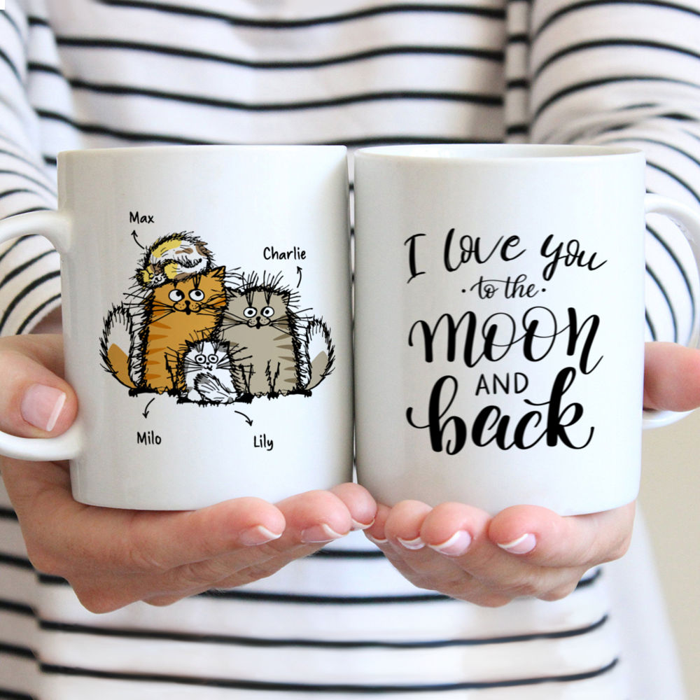 Personalized Mug - Cat Family - I love you to the moon and back