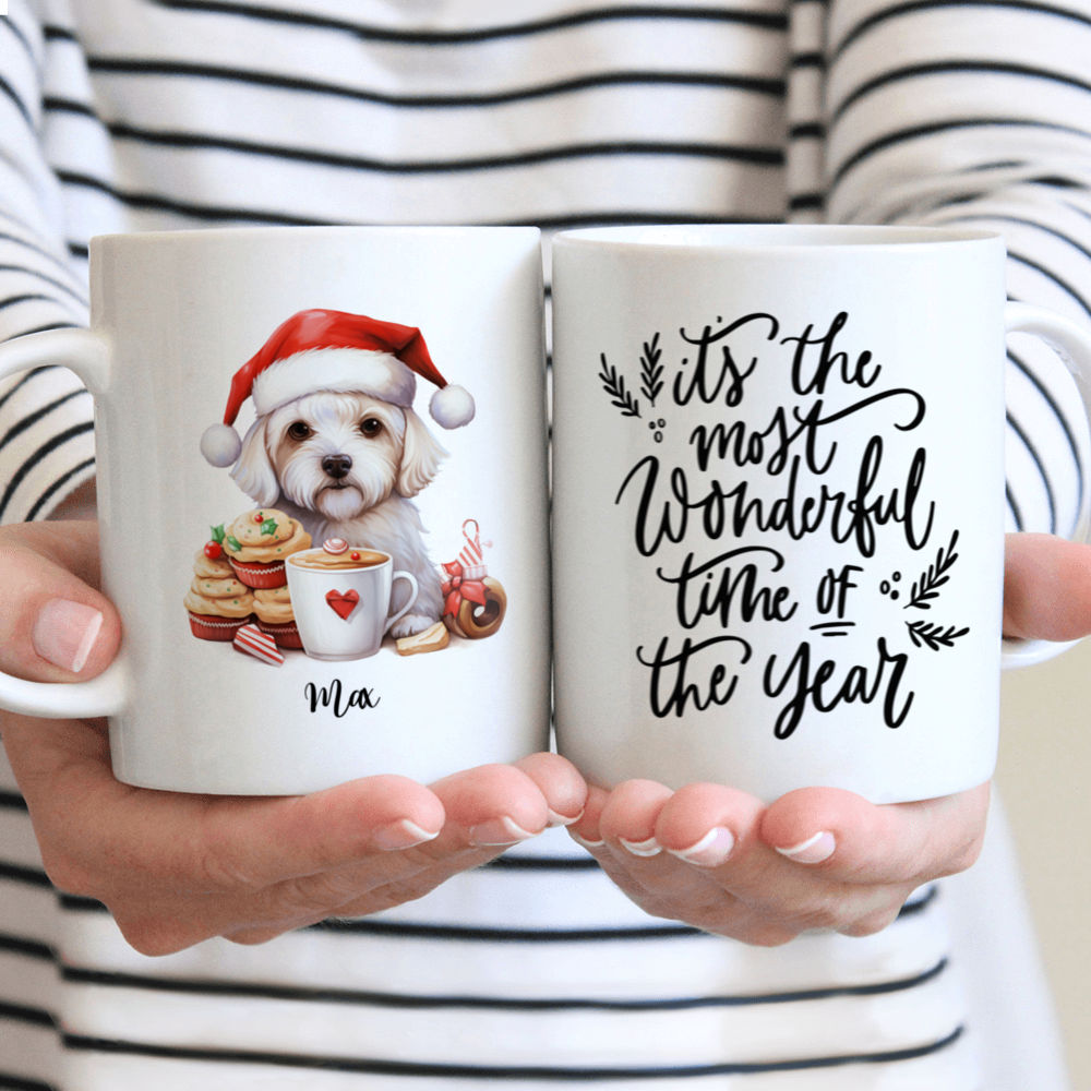 Christmas Dog Mug - Cute Maltese Dog Christmas Mug Funny Dog Peeking from Hot Chocolate Cup - Mug