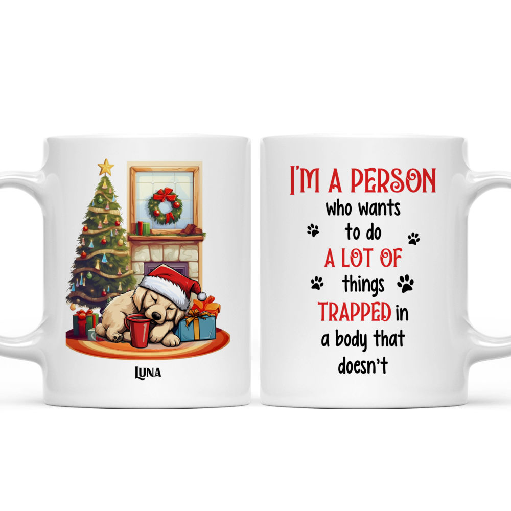 Lazy Golden Retriever Dog Sleeping with Christmas Dog Mug