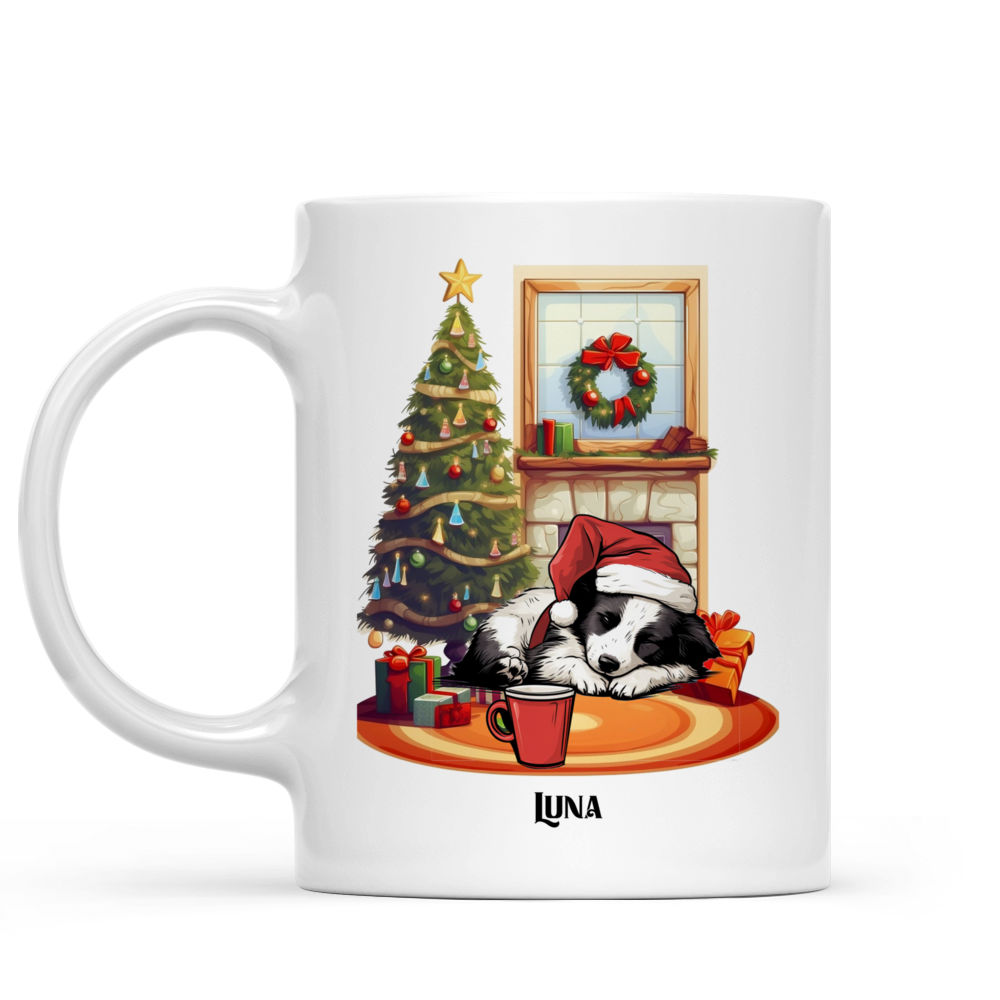 Personalized Mug - Christmas Dog Mug - Lazy Border Collie Dog Sleeping with Christmas Dog Mug_1