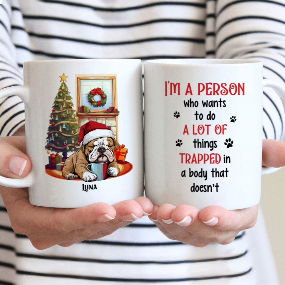 Christmas Dog Mug - Lazy Bulldog Dog Sleeping with Christmas Dog Mug - Mug