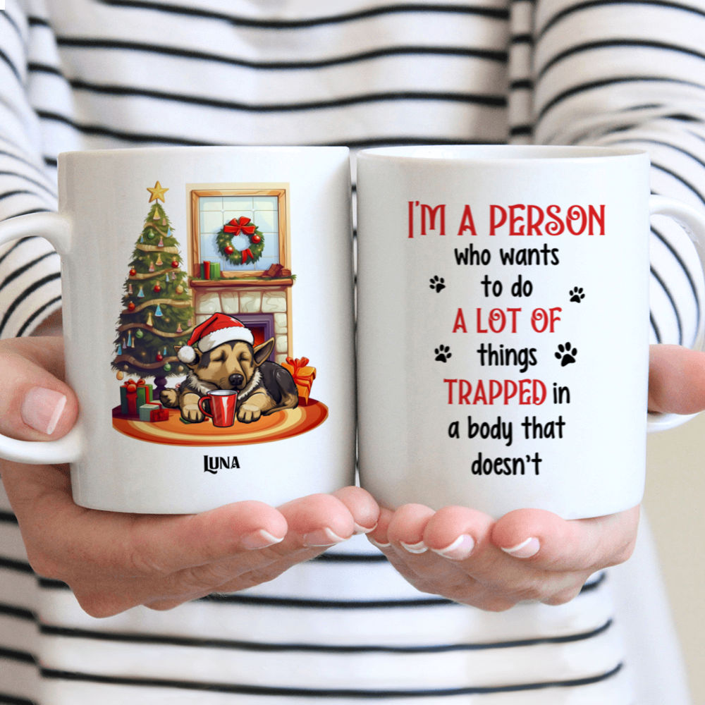 Christmas Dog Mug - Lazy German Shepherd Dog Sleeping with Christmas Dog Mug - Mug