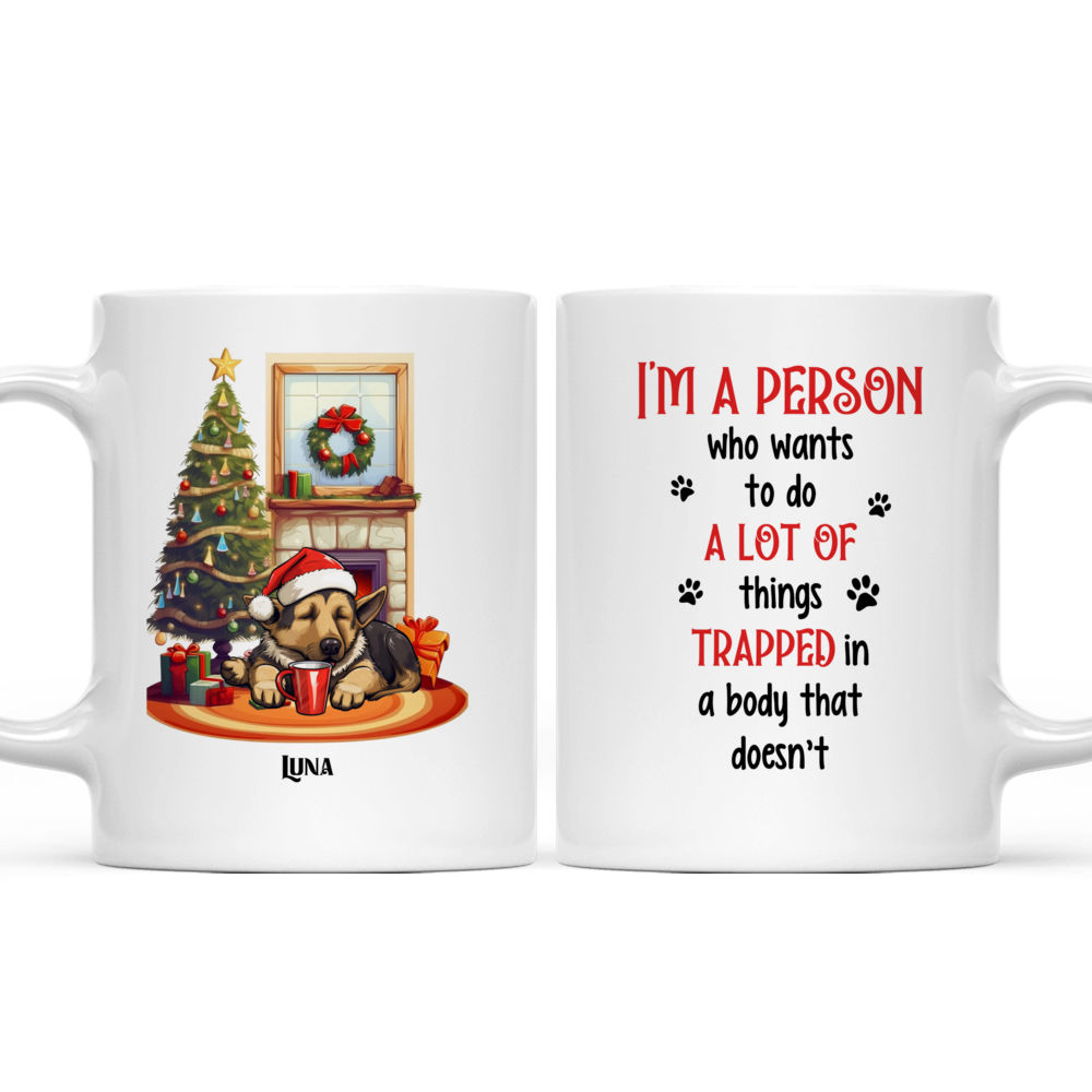 Lazy German Shepherd Dog Sleeping with Christmas Dog Mug