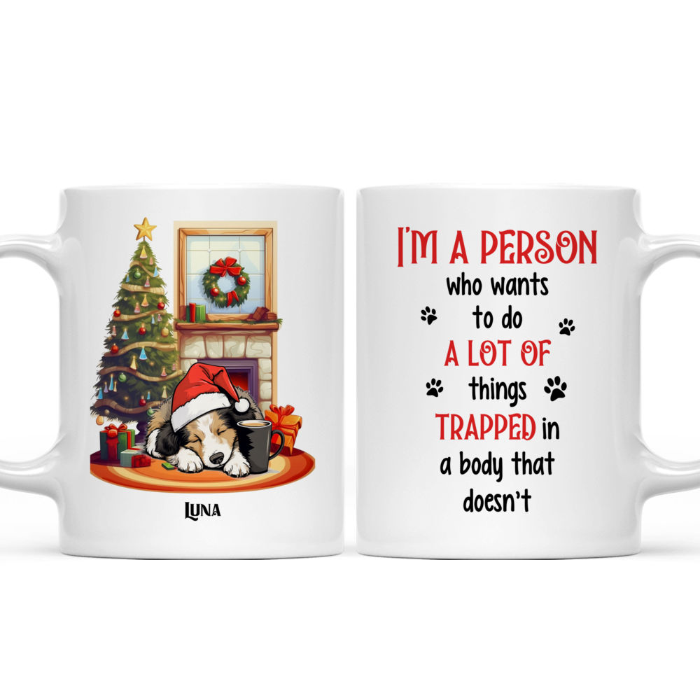 Christmas Dog Mug - Lazy Shetland Sheepdog Sleeping with Christmas Tree Dog Mug - Mug_3