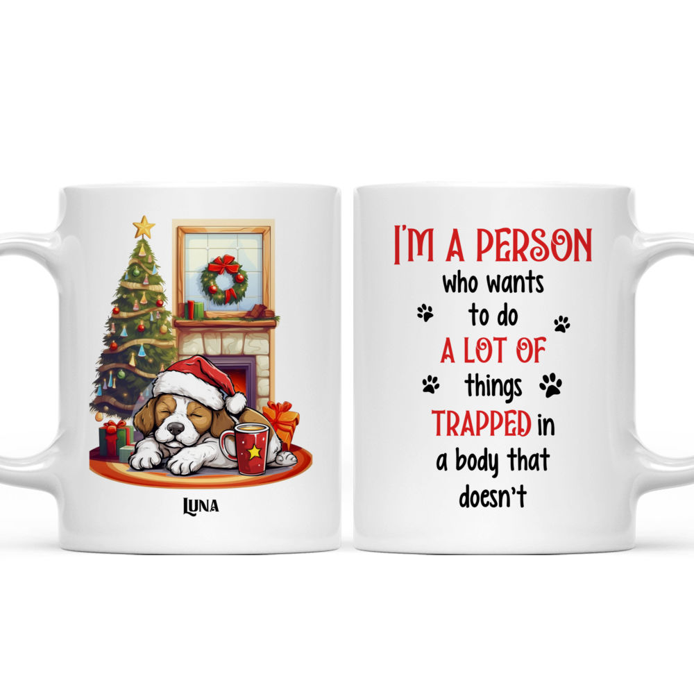 Personalized Mug - Christmas Dog Mug - Cartoon Lazy Dog Sleeping with Christmas Santa Hat Coffee Mug_3