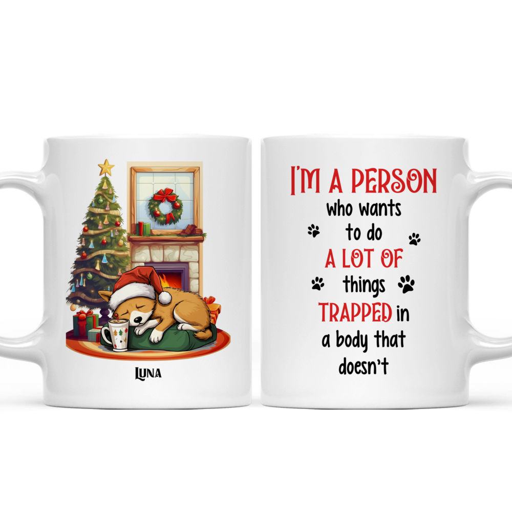 Christmas Dog Mug - Cartoon Lazy Shiba Inu Dog Sleeping with Christmas Tree Mug - Mug_3