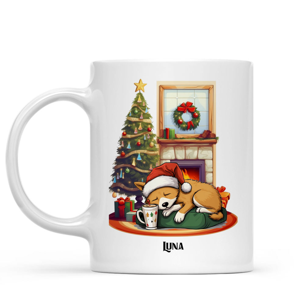 Christmas Dog Mug - Cartoon Lazy Shiba Inu Dog Sleeping with Christmas Tree Mug - Mug_1