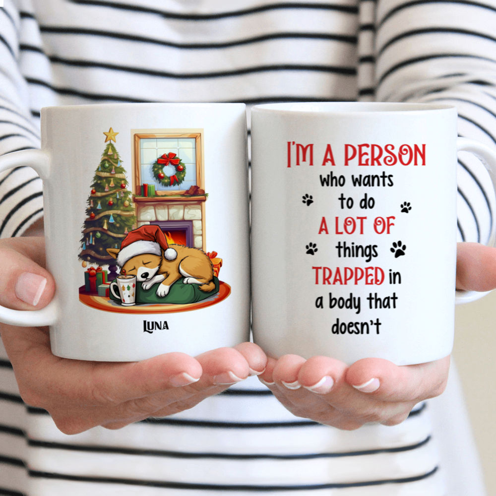 Christmas Dog Mug - Cartoon Lazy Shiba Inu Dog Sleeping with Christmas Tree Mug - Mug