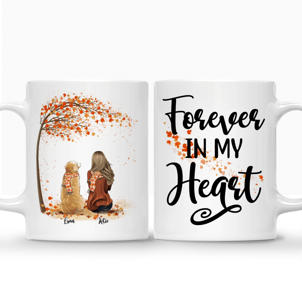 Personalized Mug - Girl and Dogs Autumn - Forever In My Heart_3