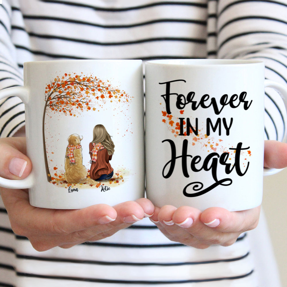 Personalized Mug - Girl and Dogs Autumn - Forever In My Heart