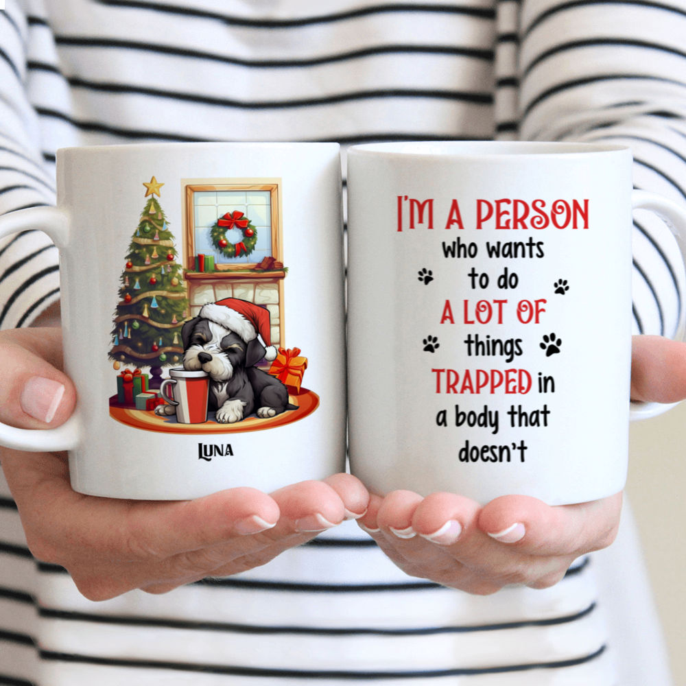 Christmas Dog Mug - Lazy Miniature Schnauzer Dog Sleeping with Christmas Dog Mug - Mug