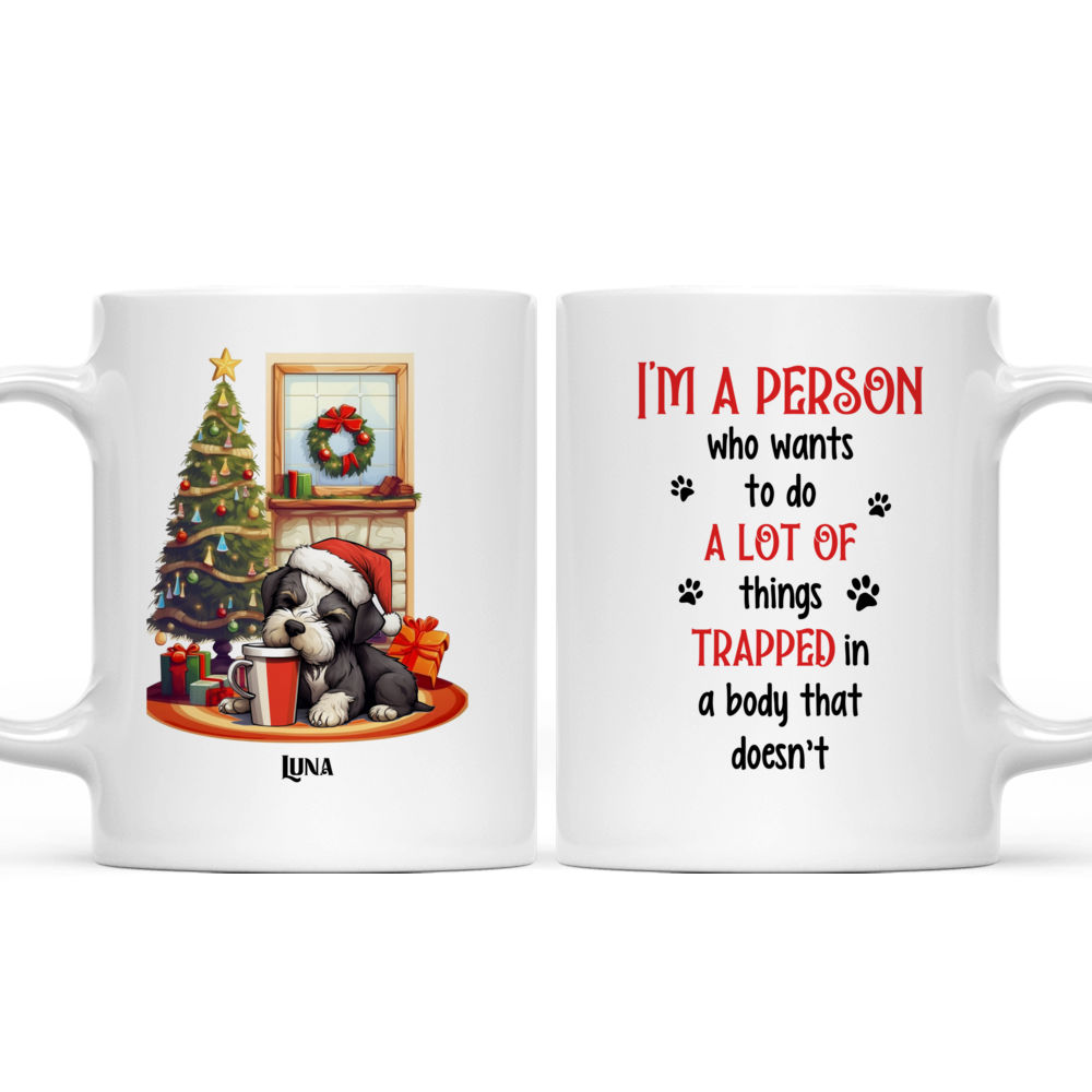 Lazy Miniature Schnauzer Dog Sleeping with Christmas Dog Mug