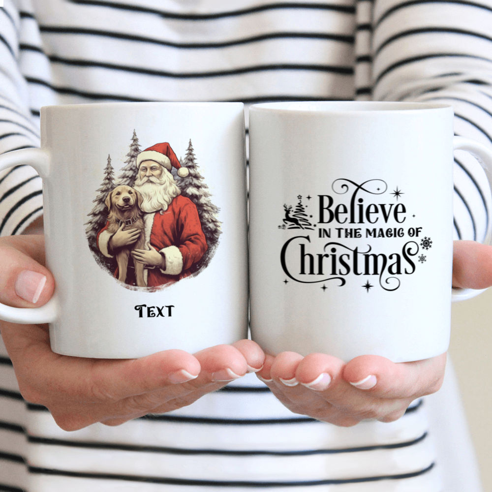Personalized Mug - Christmas Dog Mug - Vintage Santa Claus Hugging Golden Retriever Dog Christmas Mug