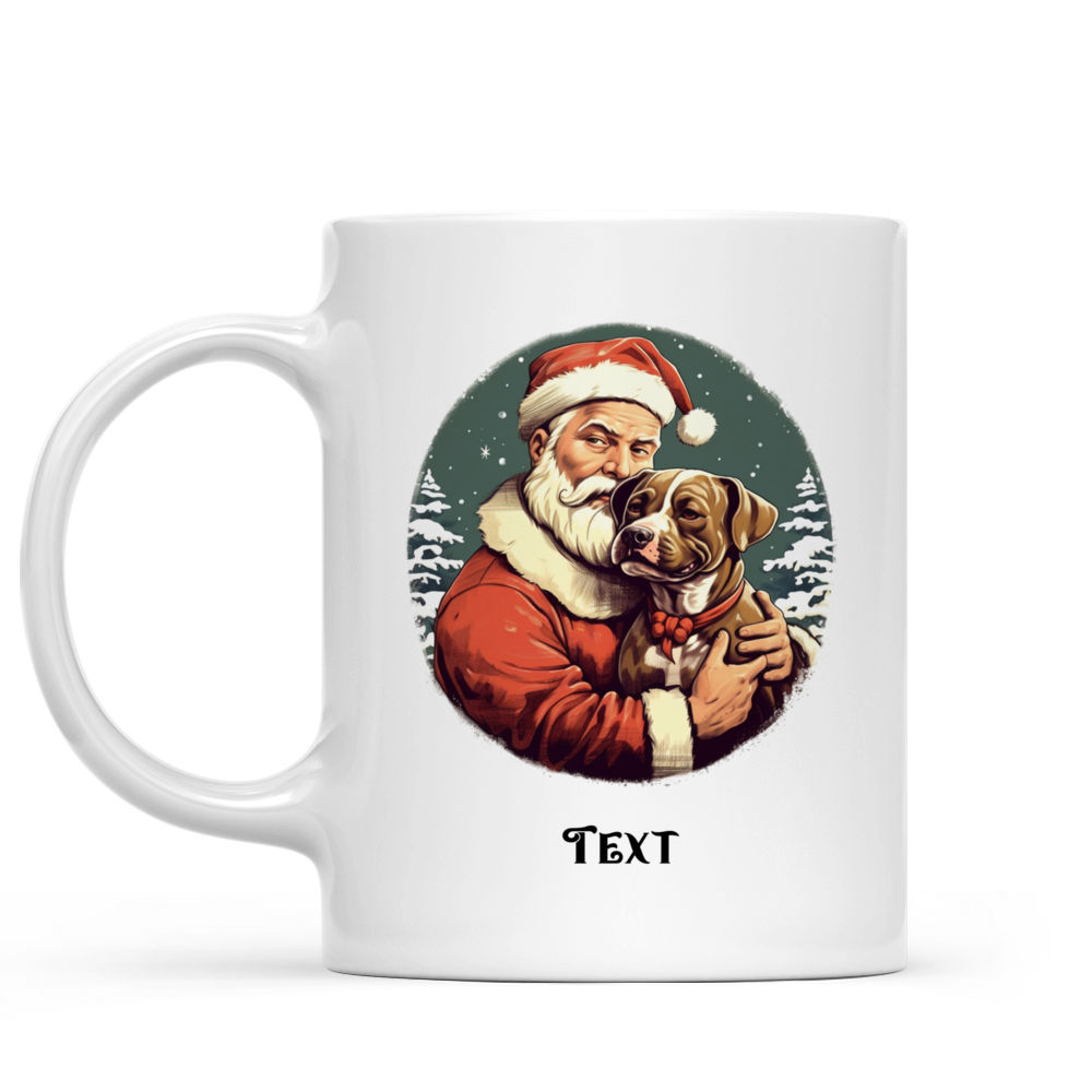 Christmas Dog Mug - Vintage Santa Claus Hugging Pitbull Dog Christmas Mug - Mug_1