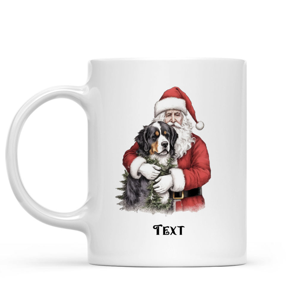 Personalized Mug - Christmas Dog Mug - Vintage Santa Claus Hugging Bernese Mountain Dog Christmas Mug_1