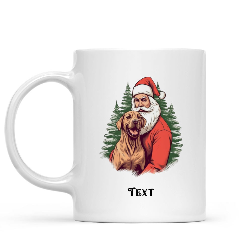 Personalized Mug - Christmas Dog Mug - Vintage Santa Claus Hugging Rhodesian Ridgeback dog Christmas Mug_1