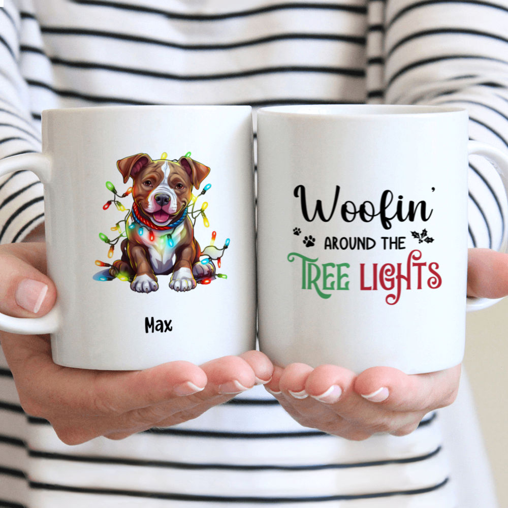 Christmas Dog Mug - Christmas Pitbull Dog with Christmas Lights - Mug