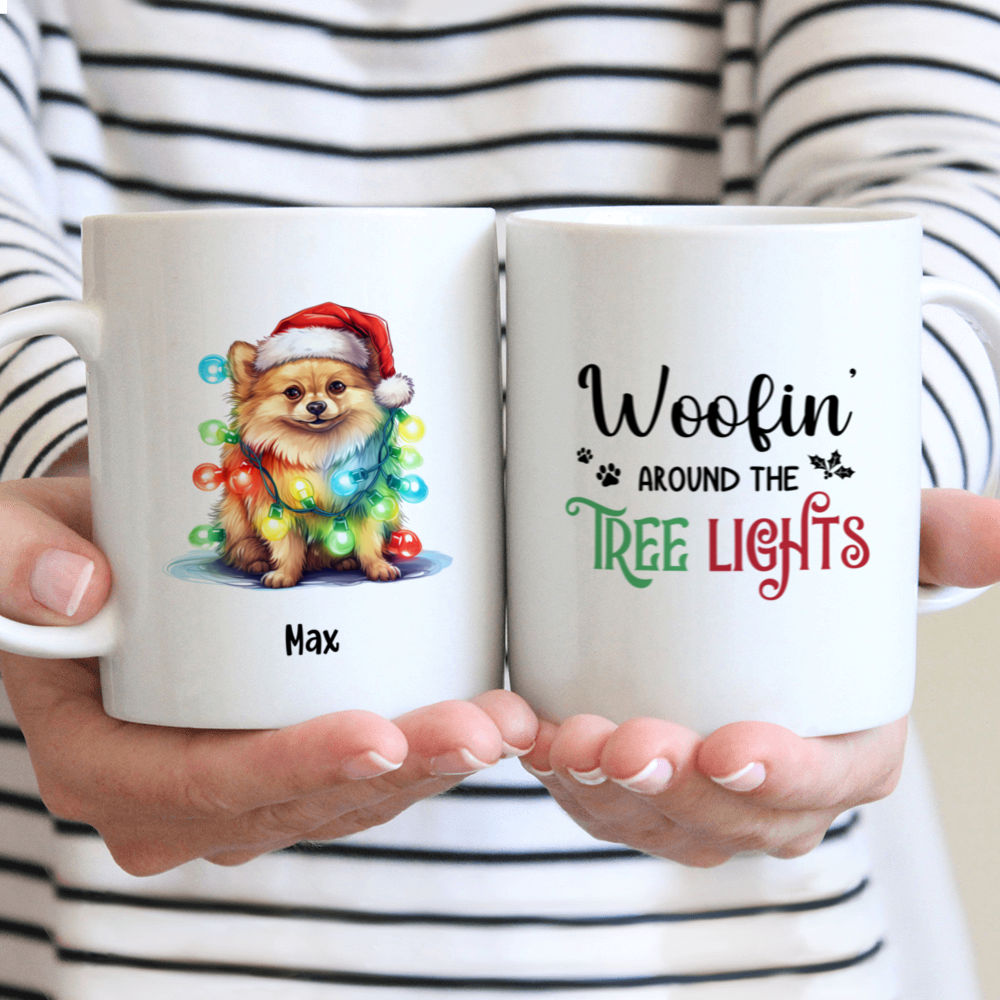 Christmas Dog Mug - Christmas Pomeranian Dog with lights - Mug