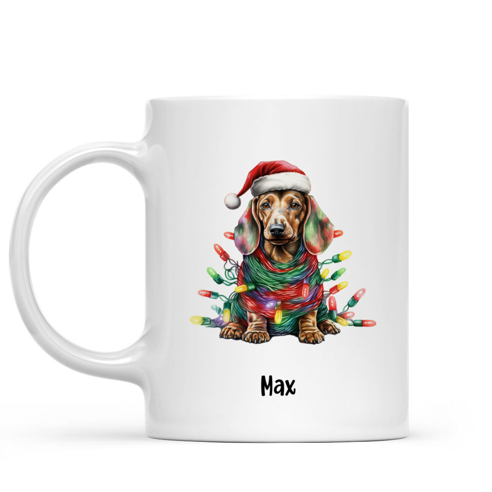 Christmas Dog Mug - Christmas Dachshund Dog With Lights - Mug_1