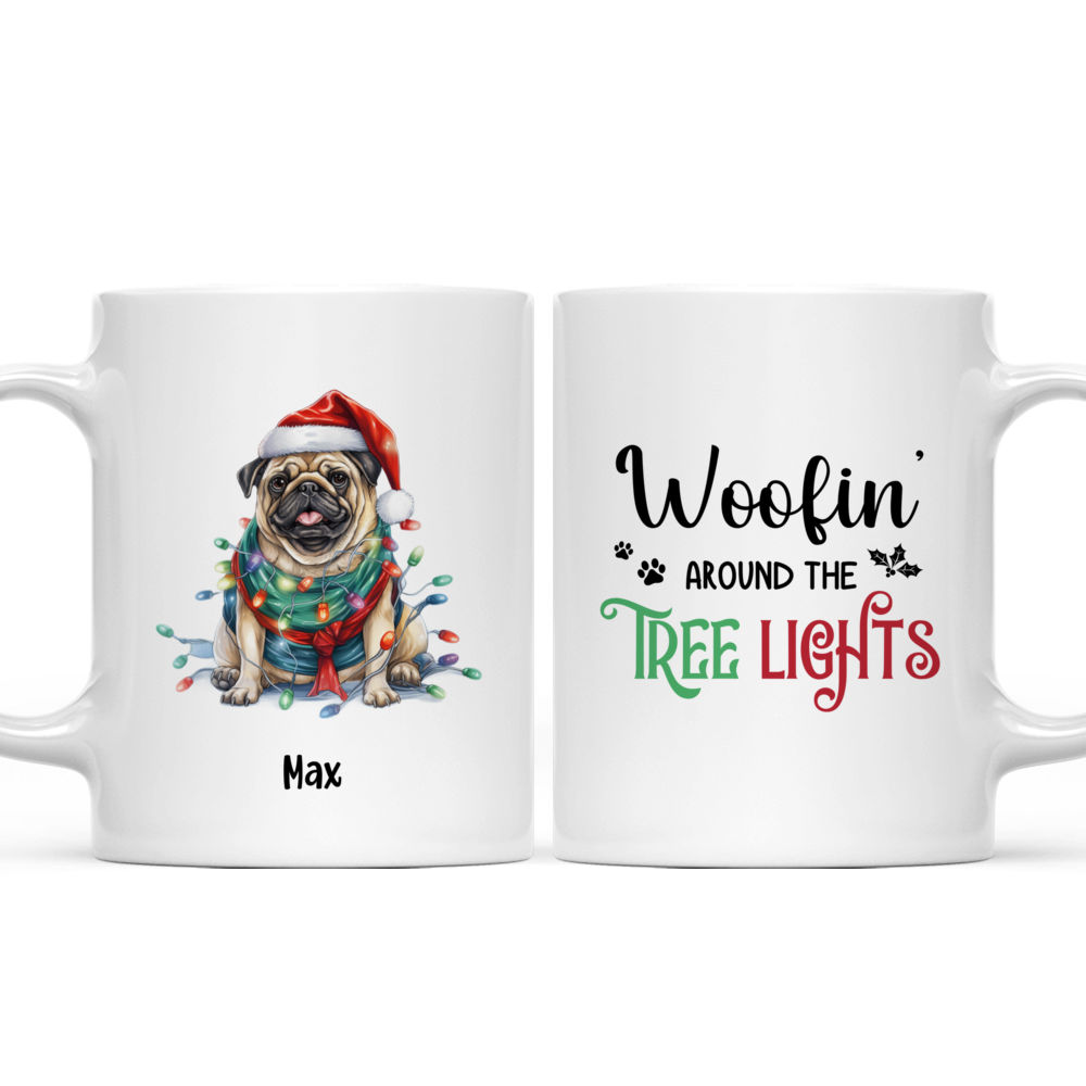 Christmas Pug Dog with Christmas Lights