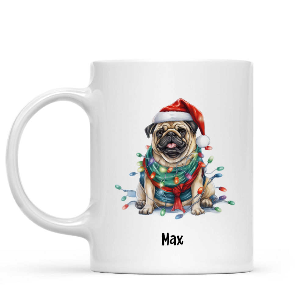 Christmas Dog Mug - Christmas Pug Dog with Christmas Lights - Mug_1