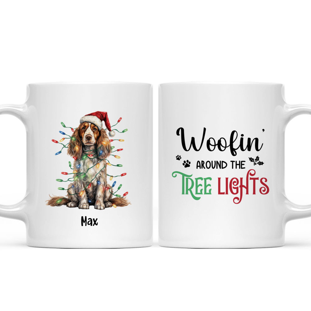 Personalized Mug - Christmas Dog Mug - Cartoon English Cocker Spaniel Dog in Christmas Lights Mug_3