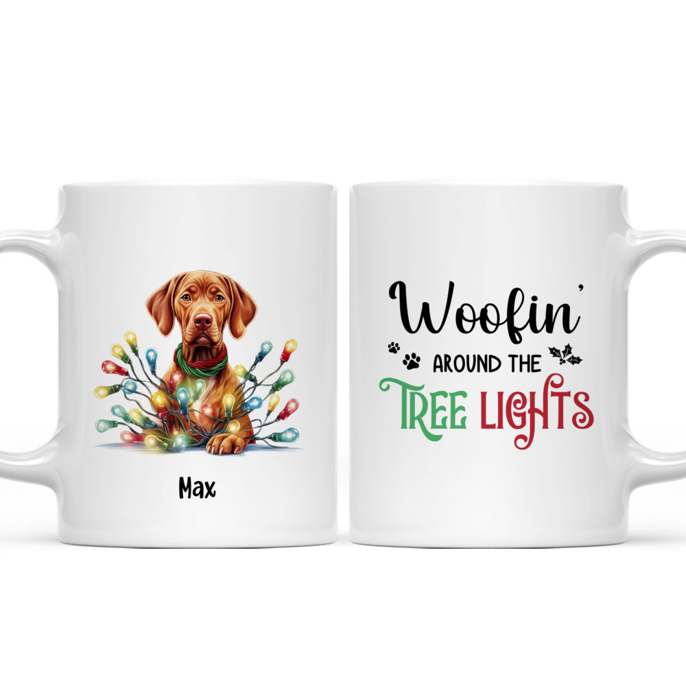 Personalized Mug - Christmas Dog Mug - Christmas Vizsla Dog with Christmas Lights_3