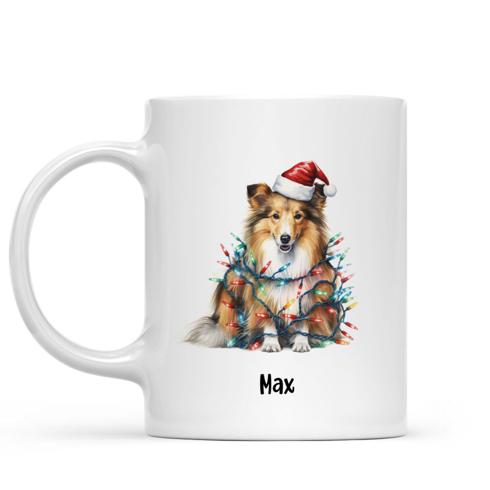 Christmas Dog Mug - Christmas Shetland Sheepdog wearing Xmas Hat Cartoon Mug - Mug_1