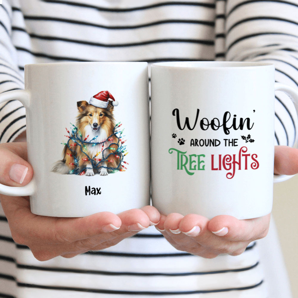 Christmas Dog Mug - Christmas Shetland Sheepdog wearing Xmas Hat Cartoon Mug - Mug