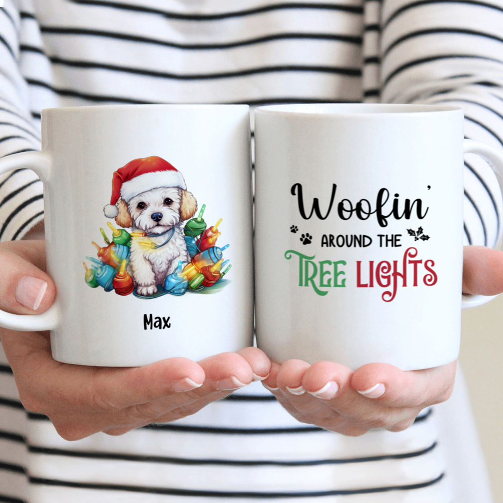 Christmas Dog Mug - Christmas Bichon Frise Dog Surrounded by Christmas Lights Mug - Mug