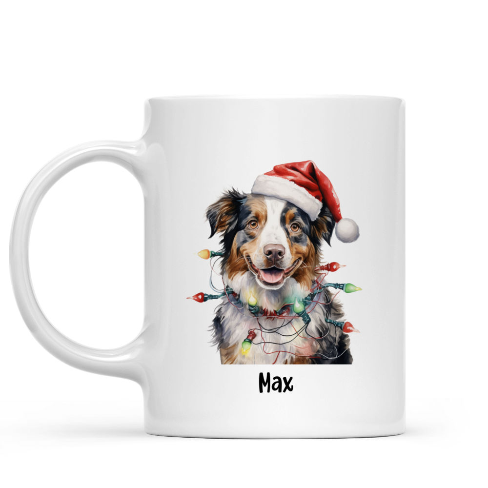 Christmas Dog Mug - Christmas Australian Shepherd Dog with Christmas Lights - Mug_1