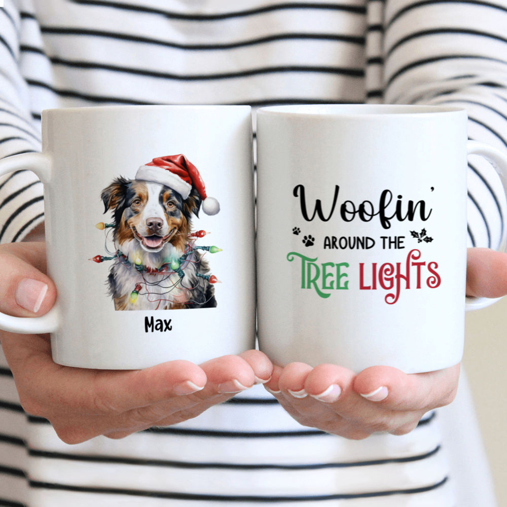 Christmas Dog Mug - Christmas Australian Shepherd Dog with Christmas Lights - Mug