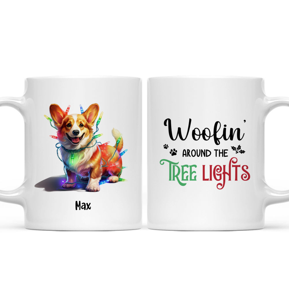 Christmas Dog Mug - Cartoon Pembroke Welsh Corgi Wearing Xmas Hat with Christmas Lights - Mug_3