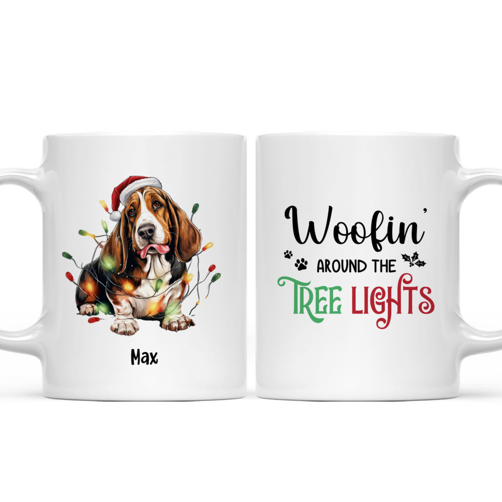 Christmas Dog Mug - Christmas Bassett Hound Dog with Xmas Hat and Lights - Mug_3