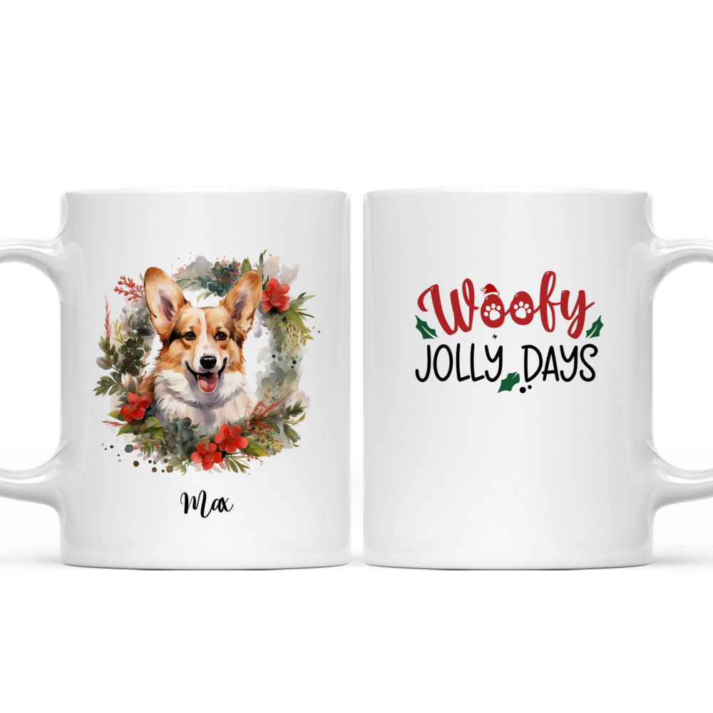 Personalized Mug - Christmas Dog Mug - Christmas Welsh Corgi Dog with Floral Wreath_3