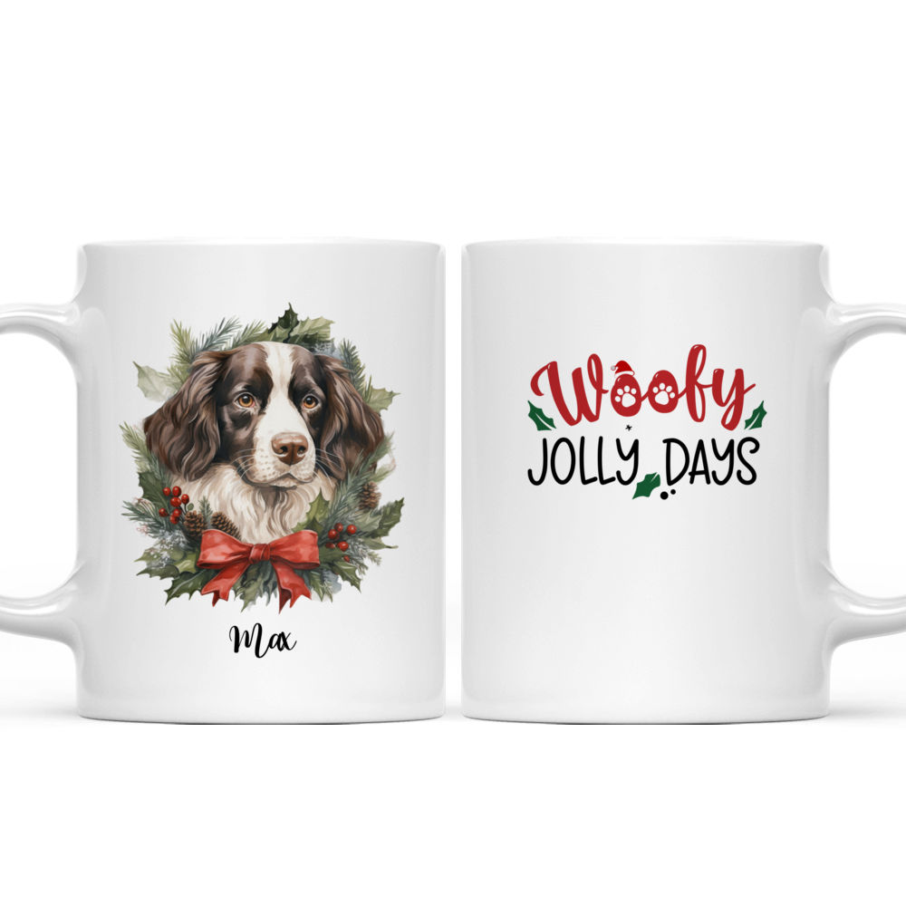 Christmas Dog Mug - Christmas English Springer Spaniel Dog Peeking from Floral Wreath - Mug_3