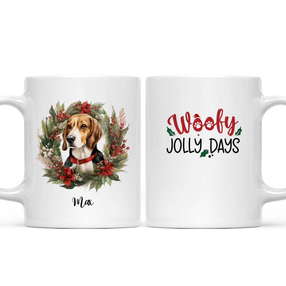 Christmas Dog Mug - Christmas Beagle Dog Peeking from Christmas Floral Wreath - Mug_3