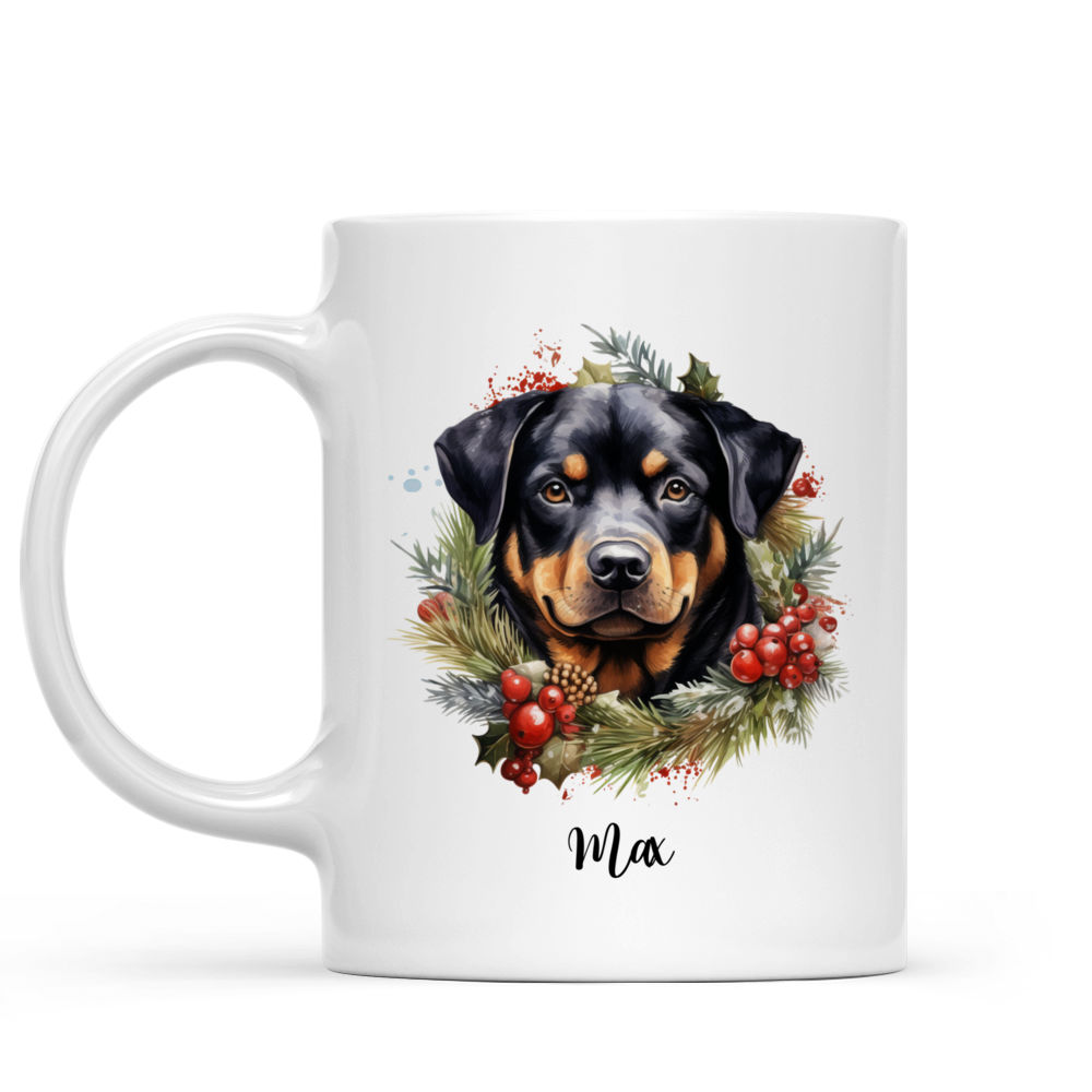 Christmas Dog Mug - Christmas Rottweiler Dog with Winter Floral Wreath - Mug_1